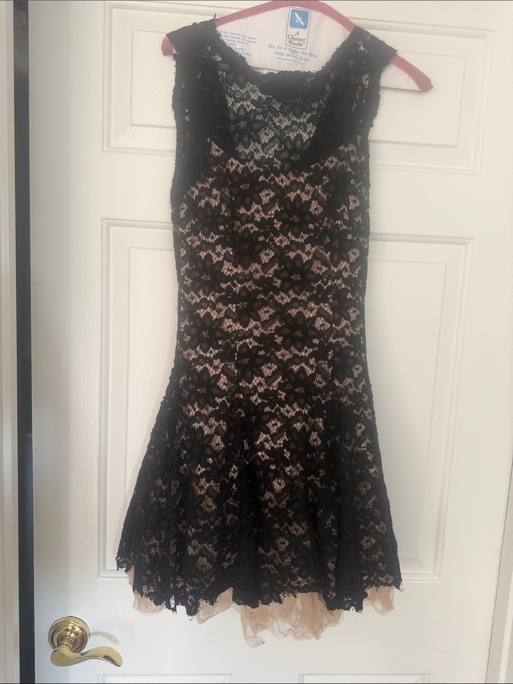 Nha Khanh Black Lace Fit-and-Flare Dress with Nude Tulle Lining